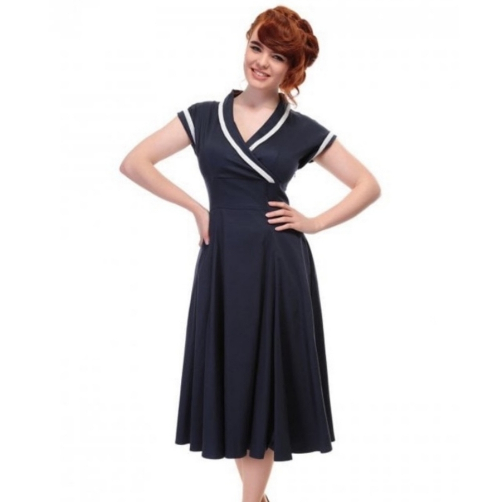 Collectif Vintage Navy Blue Yoshima Swing Pinup Dress 10